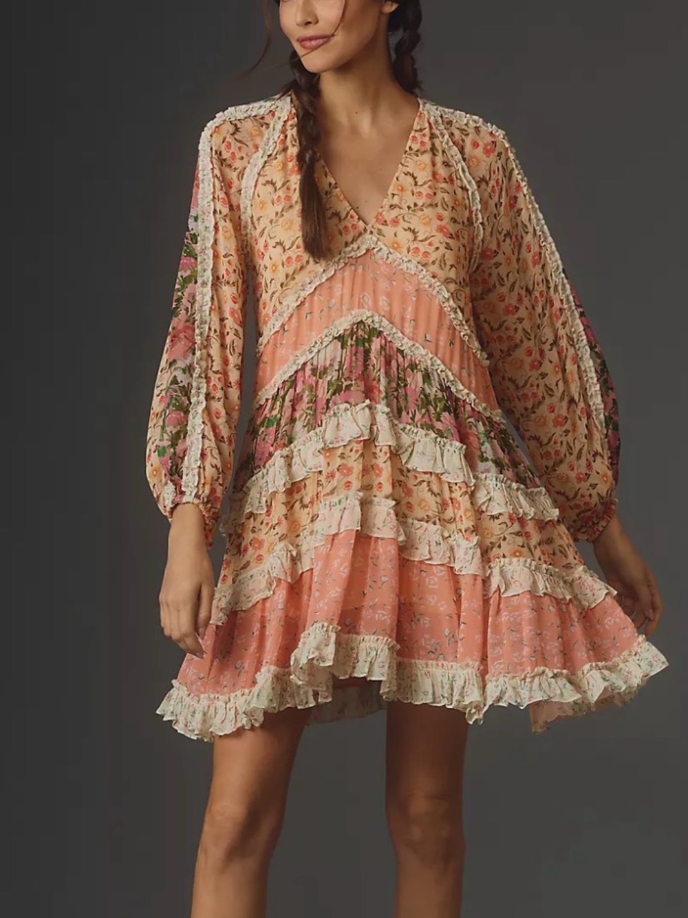 Anthropologie XL Verb Pallavi Singhee Boho Kira Long Sleeve Mini Dress 1X